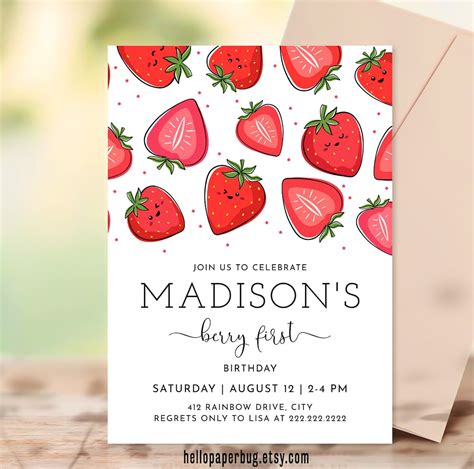 10 Berry Cute First Birthday Invitation Templates