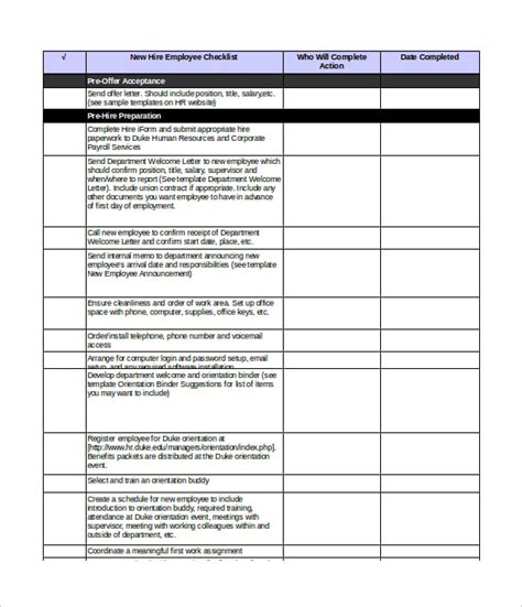 10 Essential Items For New Hire Checklist Template Excel