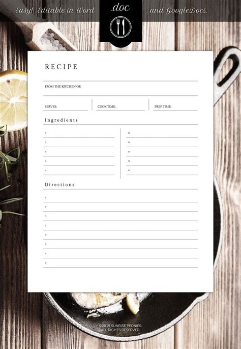 10 Free Editable Recipe Templates For Microsoft Word