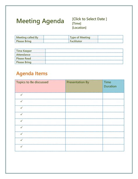 10 Free Printable Meeting Agenda Templates