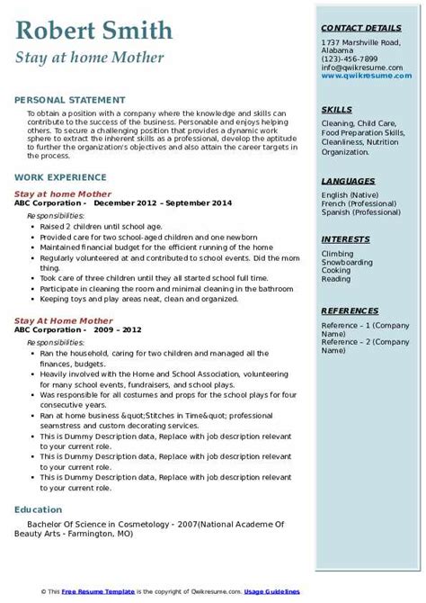 10 Free Resume Templates For Stay At Home Moms