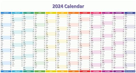 2024 Calendar Template Excel Free Download