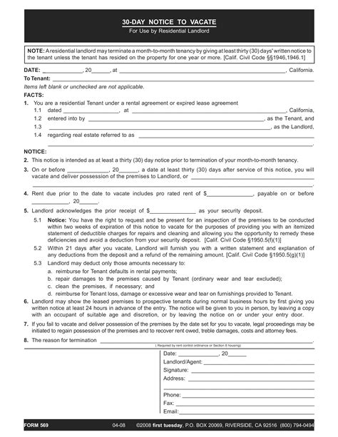 30 Day Eviction Notice Template Printable Form