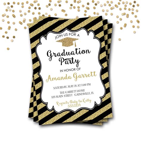 5 Elegant Black And Gold Graduation Invitation Templates