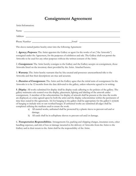 5 Essential Art Consignment Agreement Templates In Word