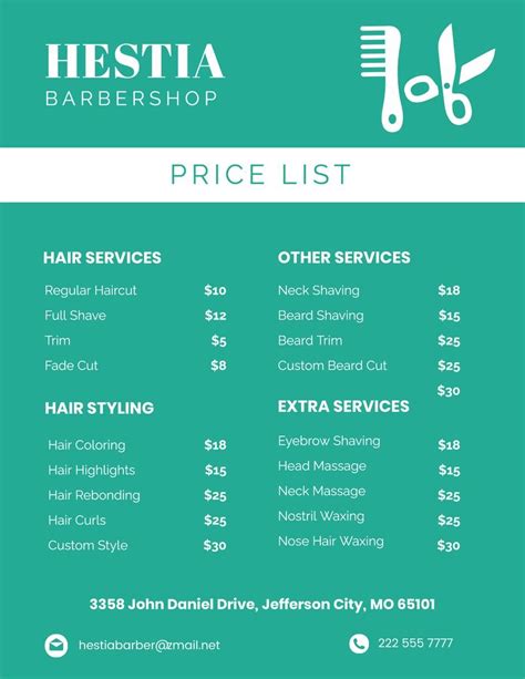 5 Essential Barber Shop Price List Templates