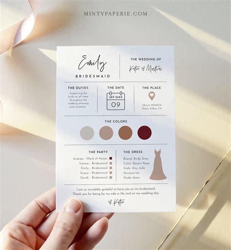 5 Essential Bridesmaid Info Card Templates