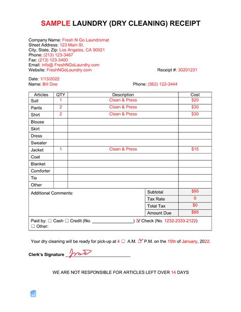 5 Essential Dry Cleaning Receipt Templates