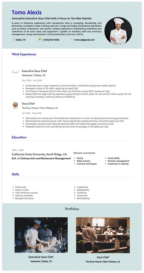 5 Essential Sections For A Sous Chef Resume Template