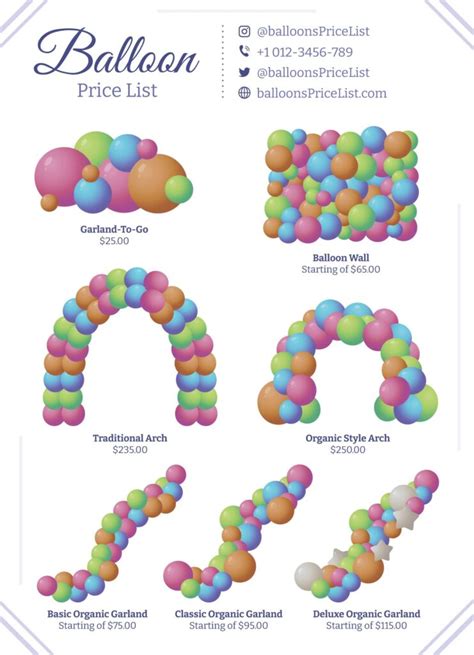 5 Free Balloon Price List Templates