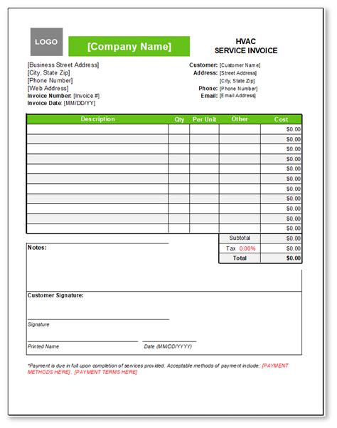 5 Free Hvac Invoice Templates In Excel