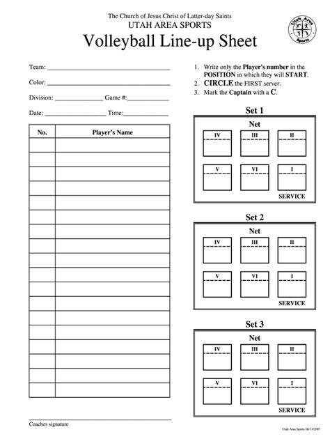 5 Free Printable Volleyball Lineup Sheet Templates