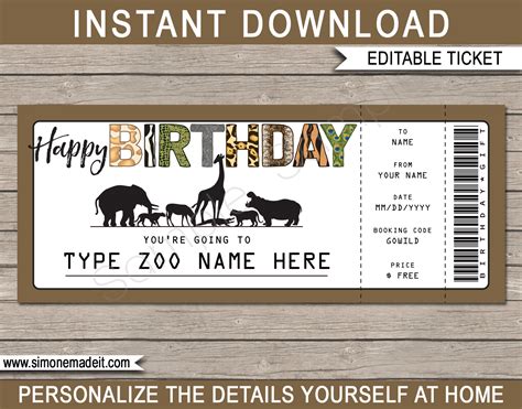 5 Free Printable Zoo Ticket Templates