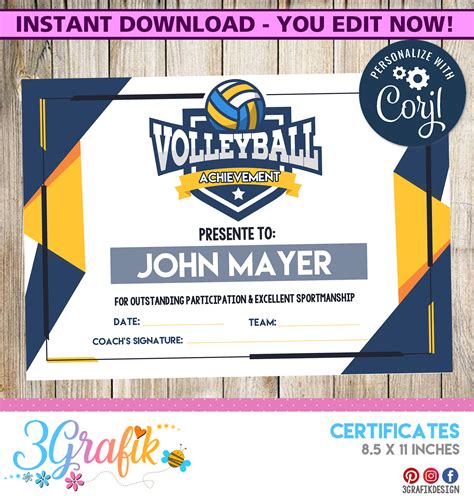 5 Free Volleyball Certificate Templates