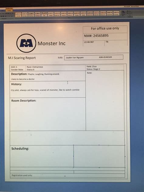 5 Ways To Fill Out Monsters Inc Scare Report Template