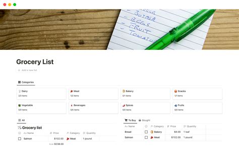 5 Ways To Organize Your Grocery List With Notion Template