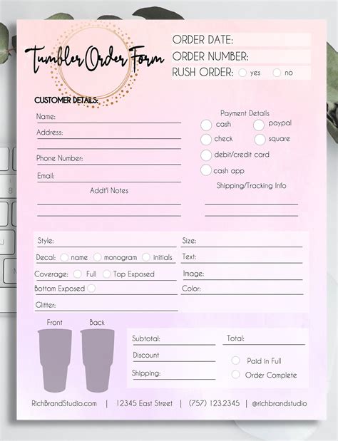 6 Custom Tumbler Order Form Templates For Free