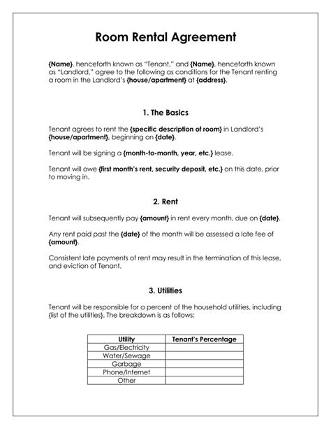 6 Essential Elements Of Room Rental Agreement Template