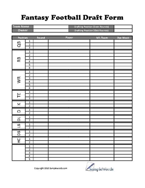 6 Essential Fantasy Football Draft Sheet Templates