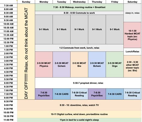 6 Month Mcat Study Schedule Template