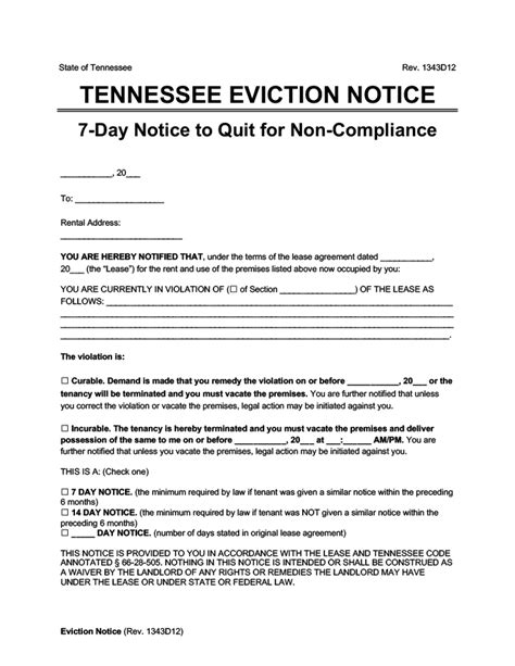 7-Day Eviction Notice Template For Tennessee Landlords