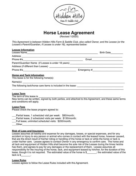 7 Essential Elements Of A Horse Lease Agreement Template