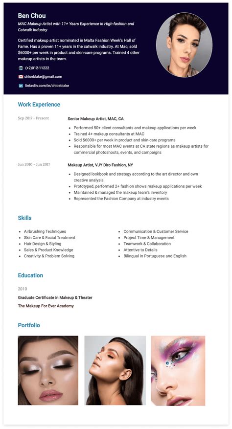 7 Essential Sections For A Makeup Artist Resume Template