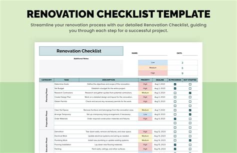 7 Essential Steps Renovation Checklist Template Excel