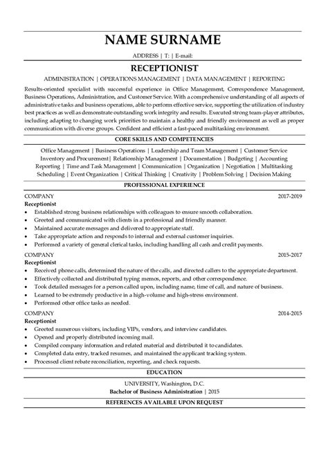 7 Essential Tips For A Receptionist Resume Template Free