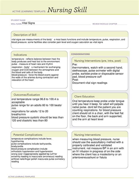 7 Essential Vital Signs Nursing Skill Templates