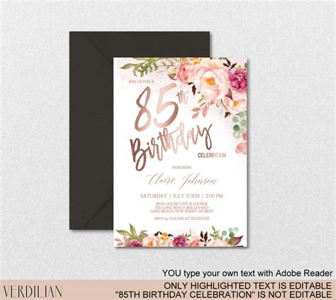 7 Free 85th Birthday Invitation Templates To Download