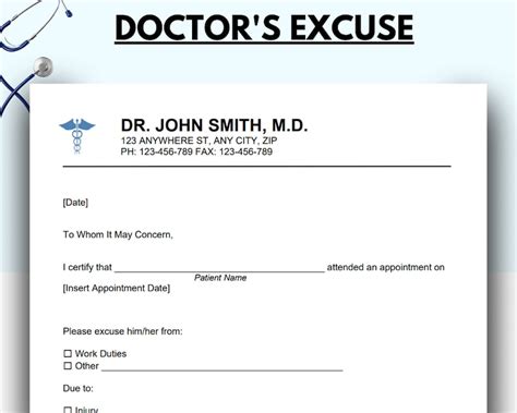 7 Free Doctors Excuse Templates For Work