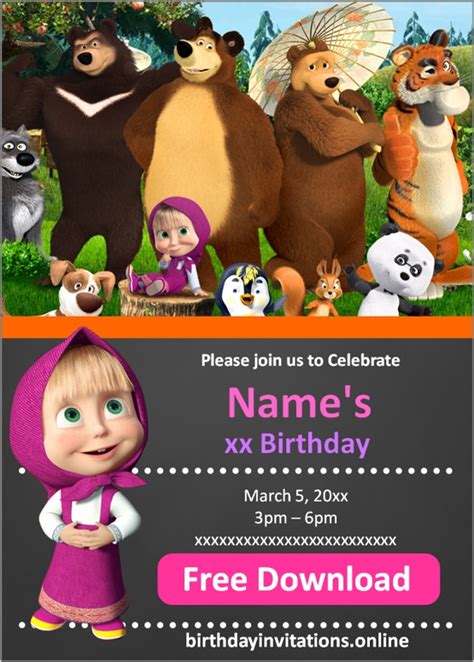 7 Masha And The Bear Invitation Templates For Free