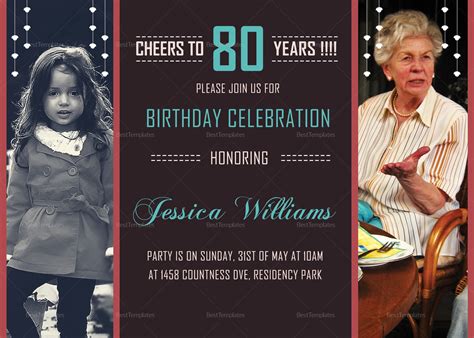 80th Birthday Party Invitation Template Ideas