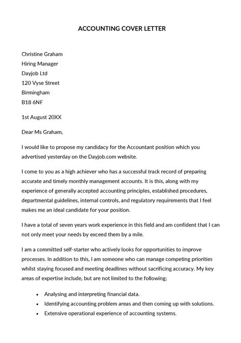 Accounting Cover Letter Template Example