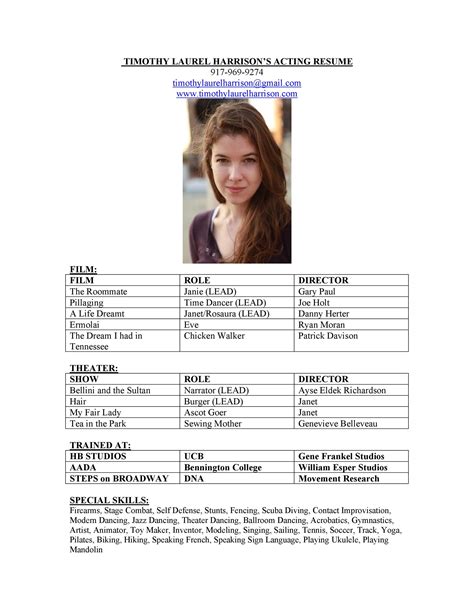 Actors Resume Template Google Docs Free Download