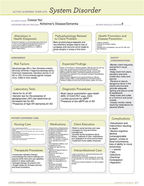 Alzheimers Disease Ati Template And Care Guide