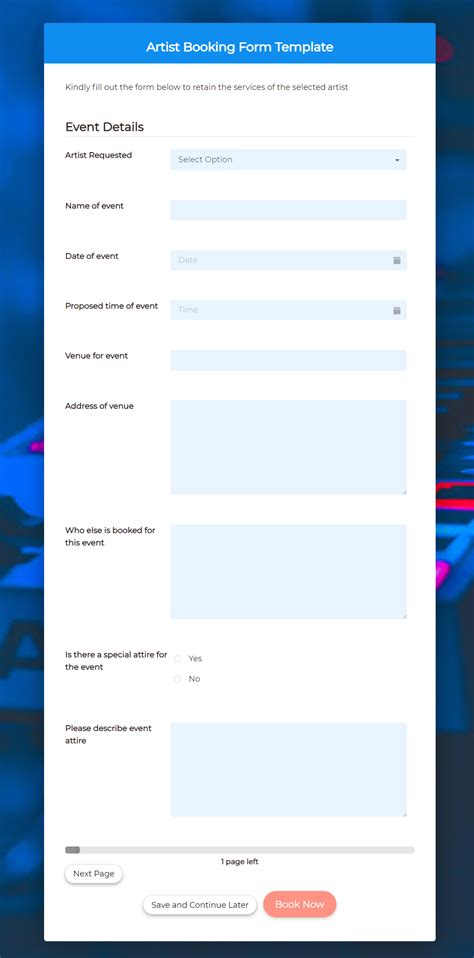 Artist Booking Form Template For Easy Event Planning