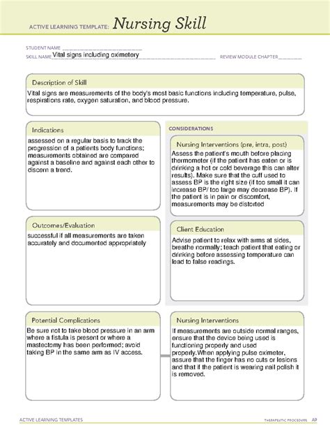 Ati Nursing Skill Template For Vital Signs Assessment