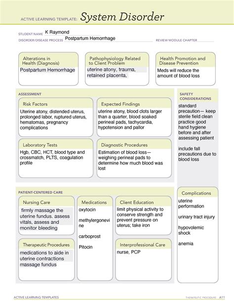 Ati System Disorder Template For Postpartum Hemorrhage