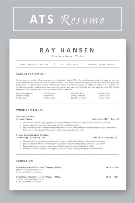 Ats Friendly Resume Template Word Download