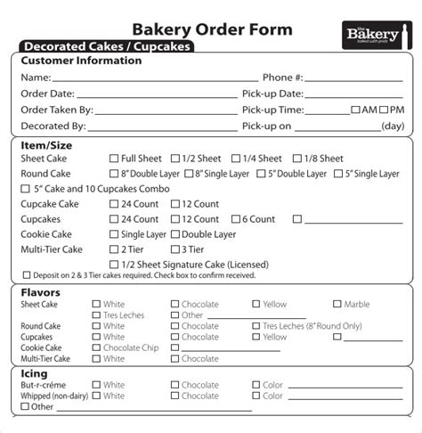 Bakery Order Form Template Free Download