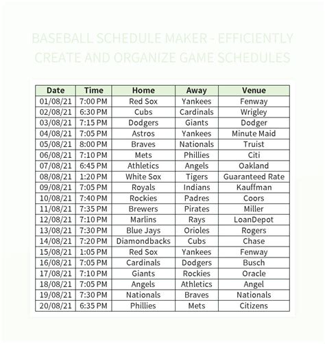 Baseball Schedule Template For Excel Download