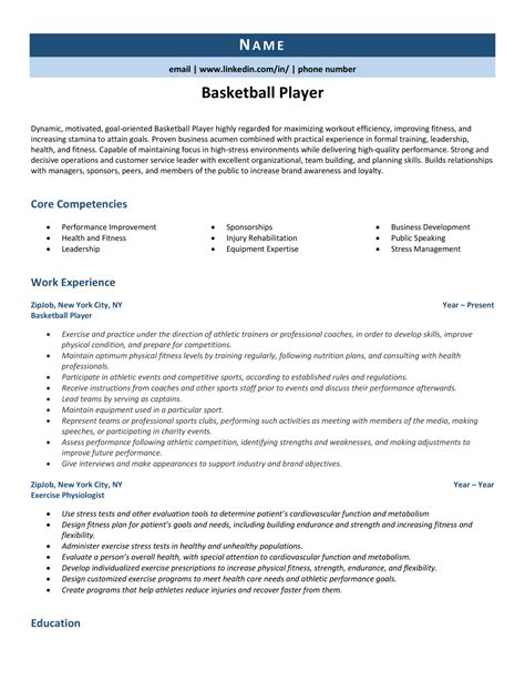 Basketball Player Resume Template Example Guide