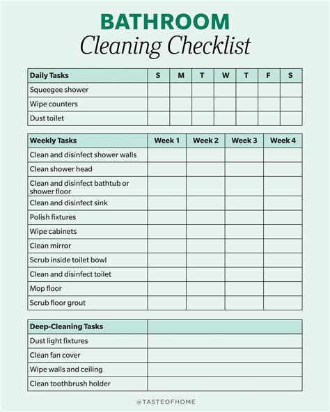 Bathroom Cleaning Checklist Template For A Sparkling Clean Bathroom