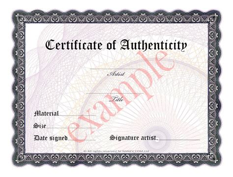 Blank Certificate Of Authenticity Template Printable