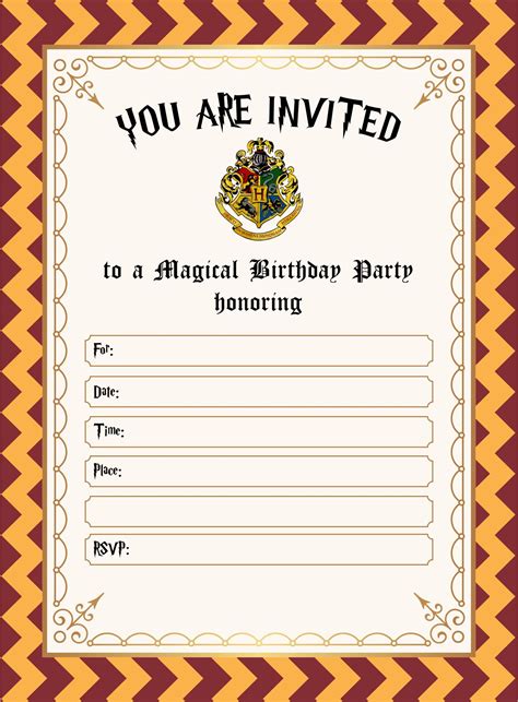 Blank Harry Potter Invitation Template Free Download