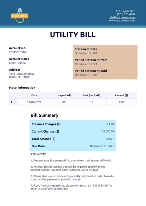 Blank Utility Bill Template For Easy Editing