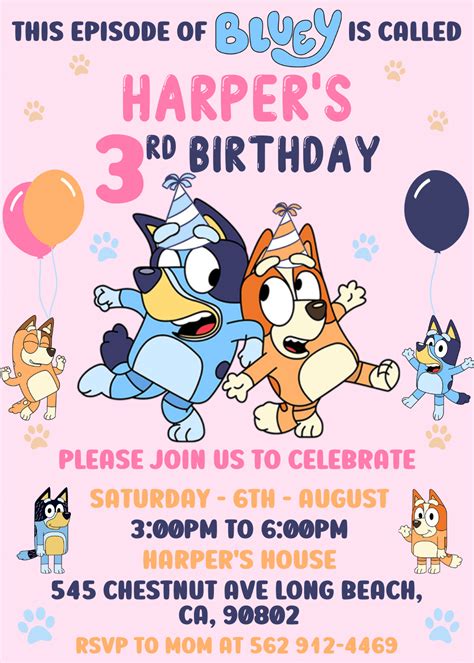 Bluey Party Invitation Template Free Download And Ideas