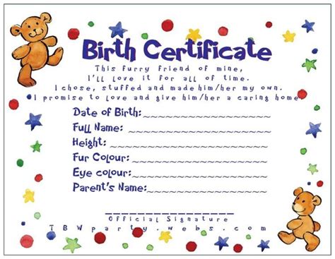 Build A Bear Birth Certificate Template Free Download